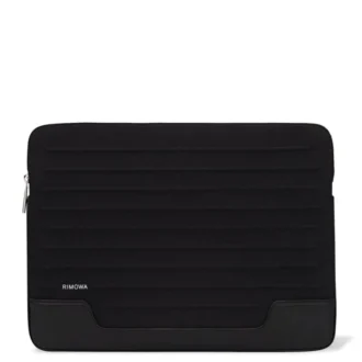 Borsa per laptop piatta in pelle e tela Borsa a secchiello