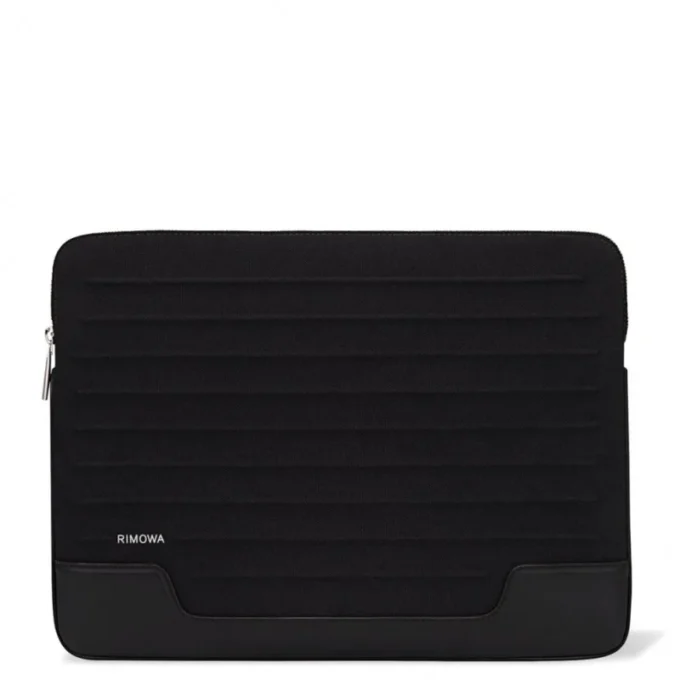 Borsa per laptop piatta in pelle e tela Borsa a secchiello