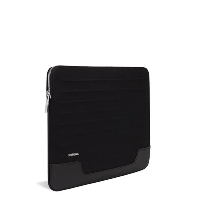 Borsa per laptop piatta in pelle e tela Borsa a secchiello