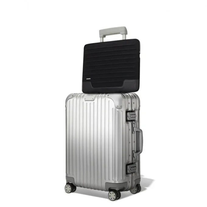 Borsa per laptop piatta in pelle e tela Borsa a secchiello