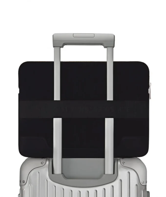 Borsa per laptop piatta in pelle e tela Borsa a secchiello